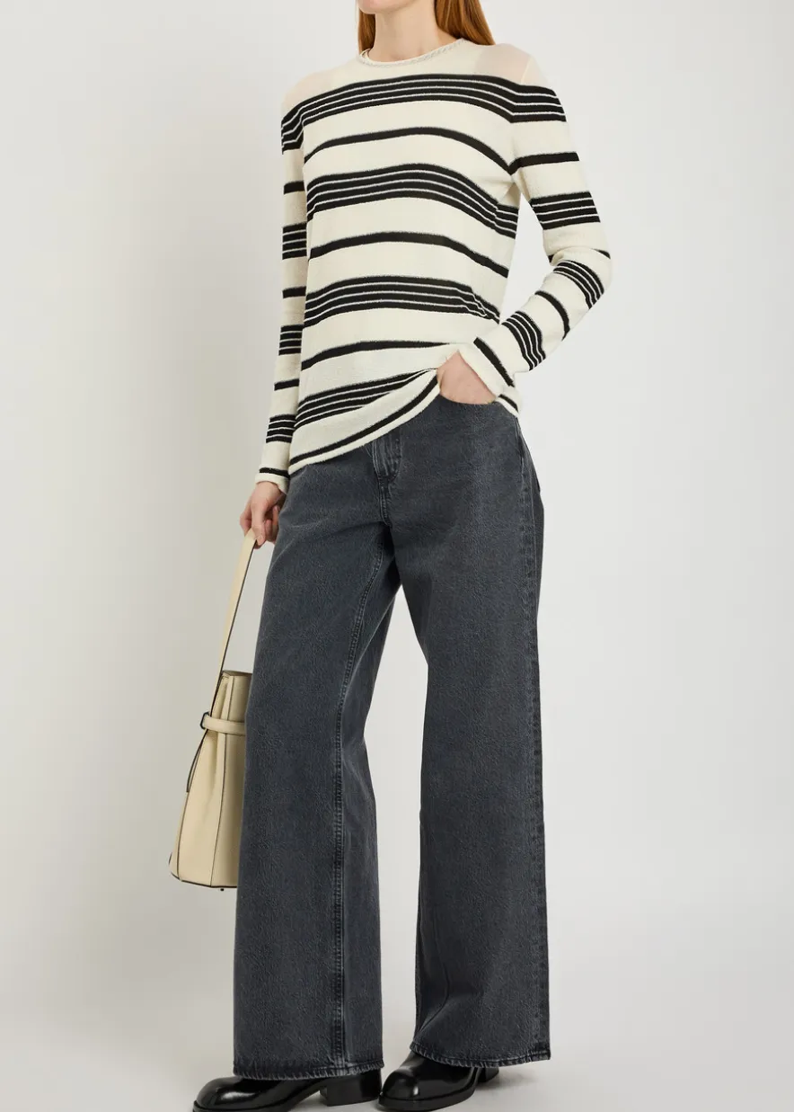 Striped fine-knit cotton-blend T-shirt