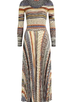 Striped fine-knit midi dress