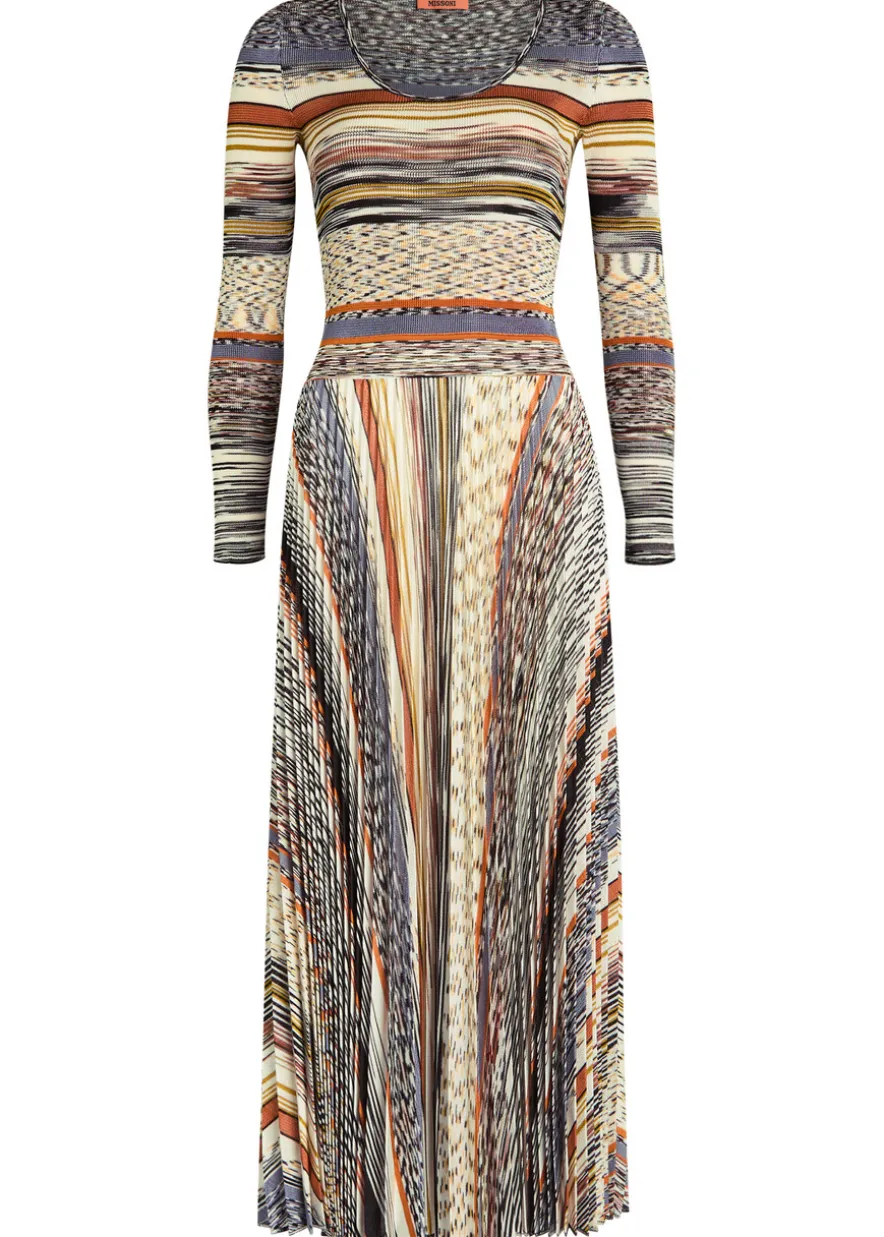 Striped fine-knit midi dress