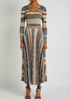Striped fine-knit midi dress