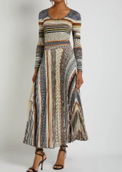 Striped fine-knit midi dress