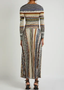 Striped fine-knit midi dress