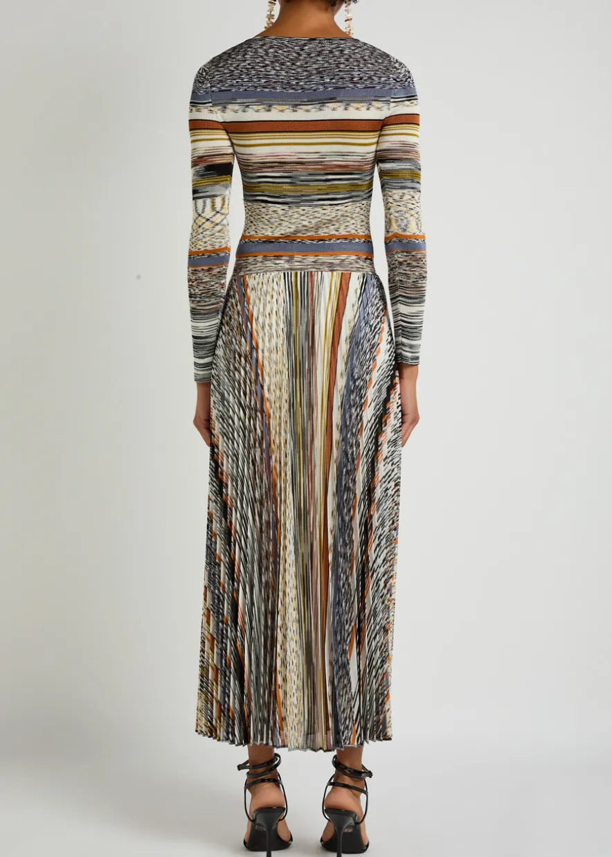 Striped fine-knit midi dress