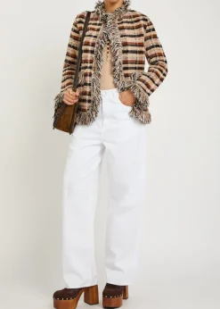Striped fringed woven jacket