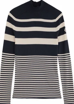 Striped-intarsia ribbed wool top