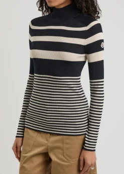 Striped-intarsia ribbed wool top