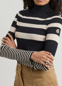 Striped-intarsia ribbed wool top