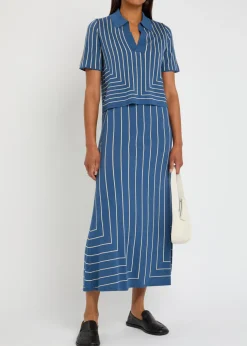 Striped-jacquard stretch-knit top