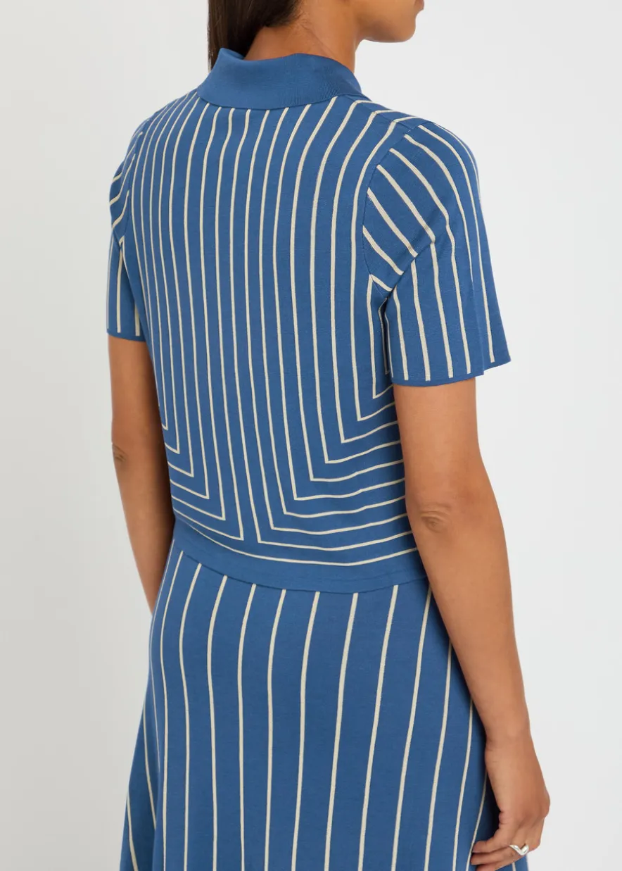 Striped-jacquard stretch-knit top