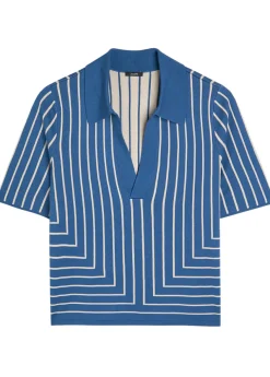 Striped-jacquard stretch-knit top
