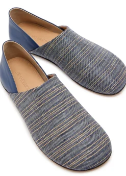 Striped-jacquard woven babouche flats