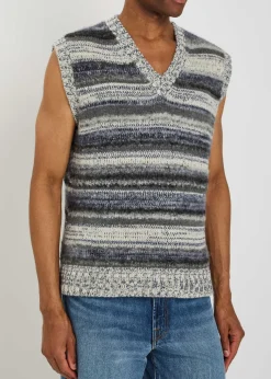 Striped-knit cashmere-blend vest