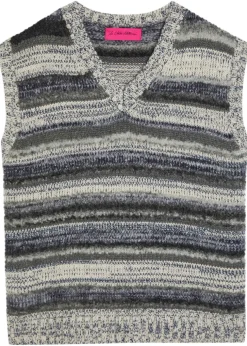 Striped-knit cashmere-blend vest
