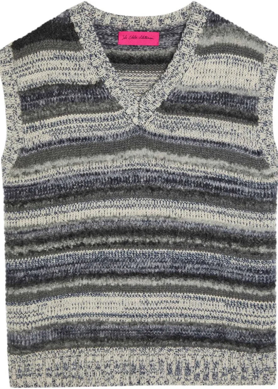 Striped-knit cashmere-blend vest