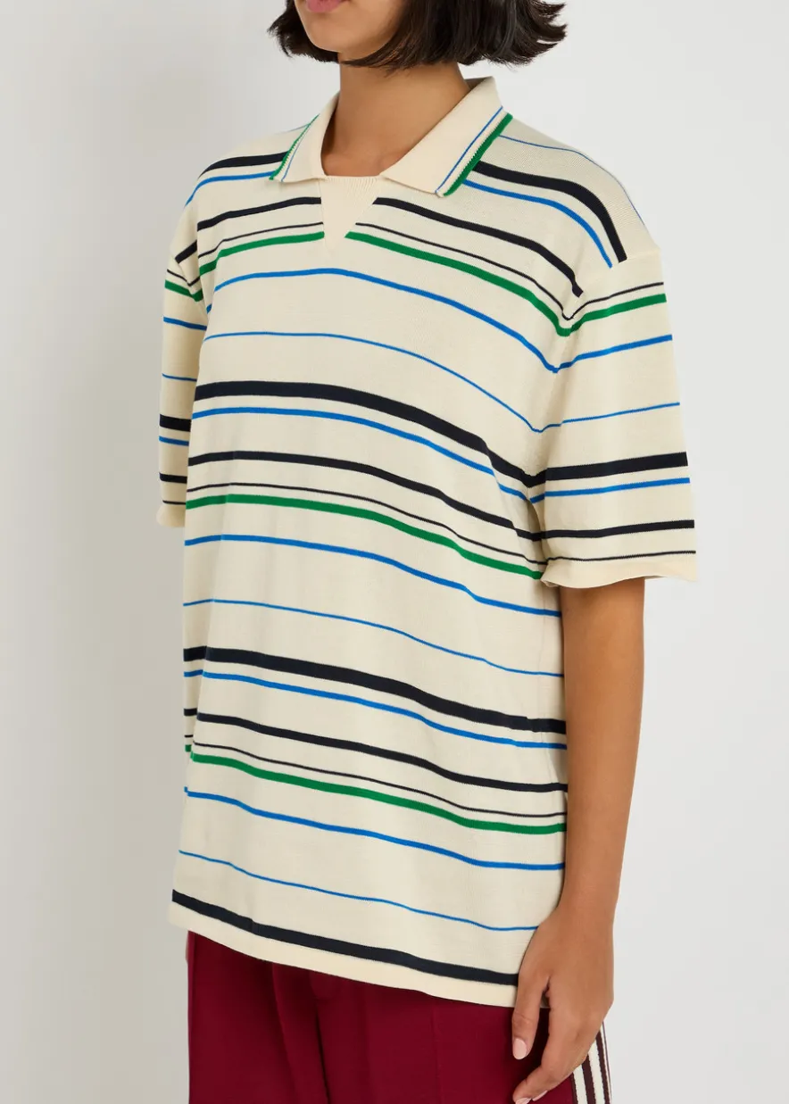 Striped knit polo shirt