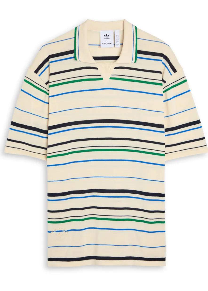 Striped knit polo shirt