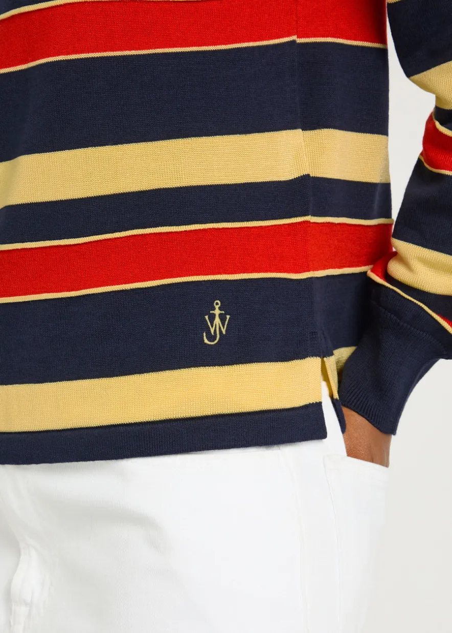 Striped knit polo shirt