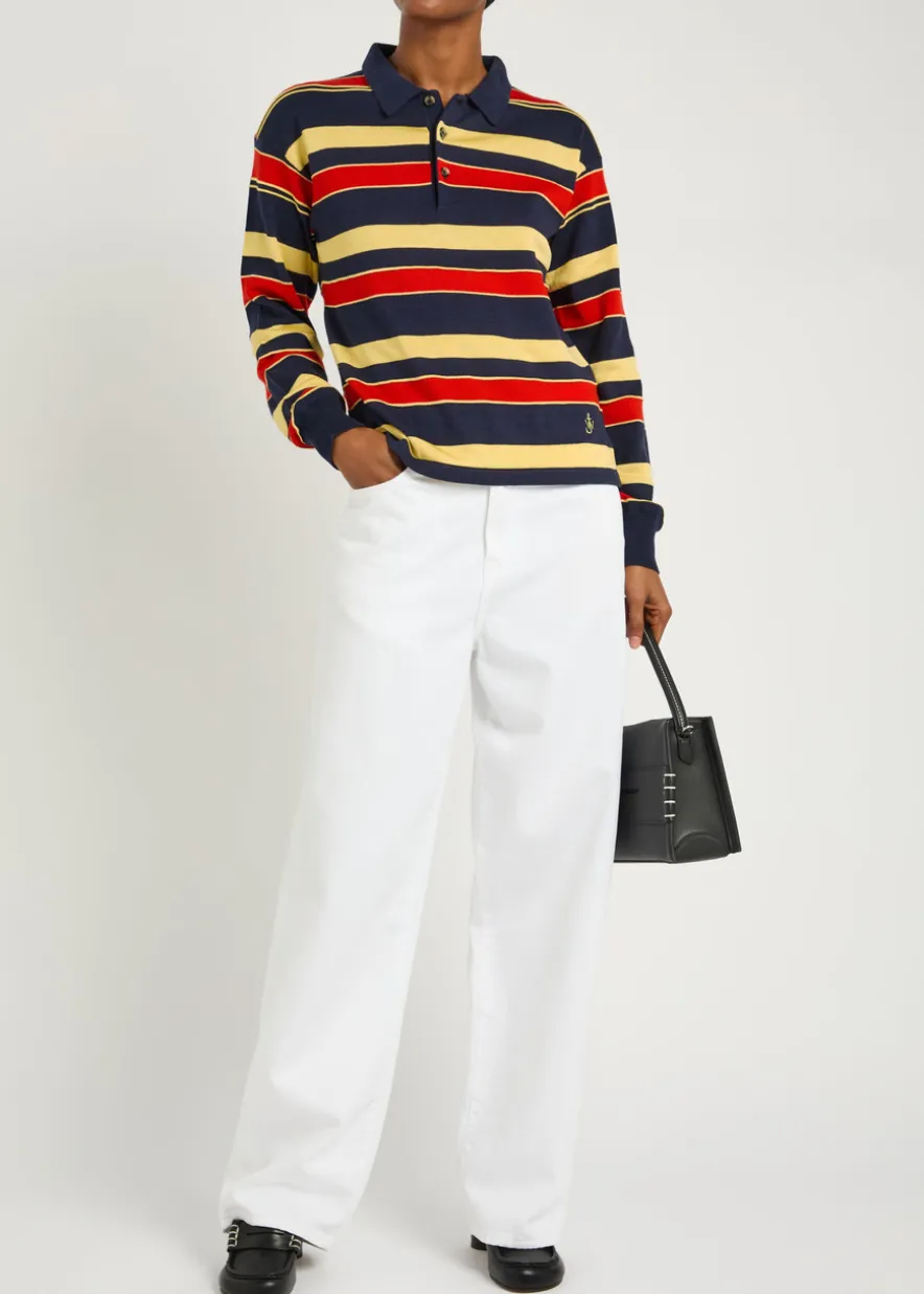 Striped knit polo shirt
