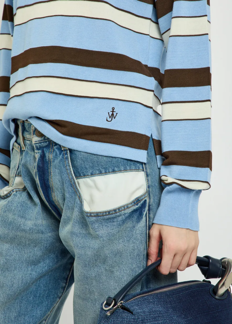 Striped knit polo shirt