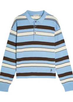 Striped knit polo shirt