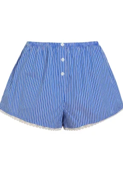Striped lace-trimmed cotton-blend shorts