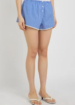 Striped lace-trimmed cotton-blend shorts