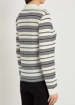 Striped linen-blend polo top