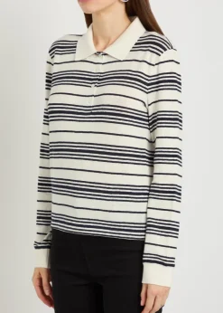 Striped linen-blend polo top