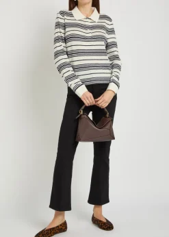 Striped linen-blend polo top