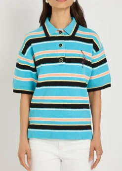 Striped logo-embroidered cotton-blend polo shirt