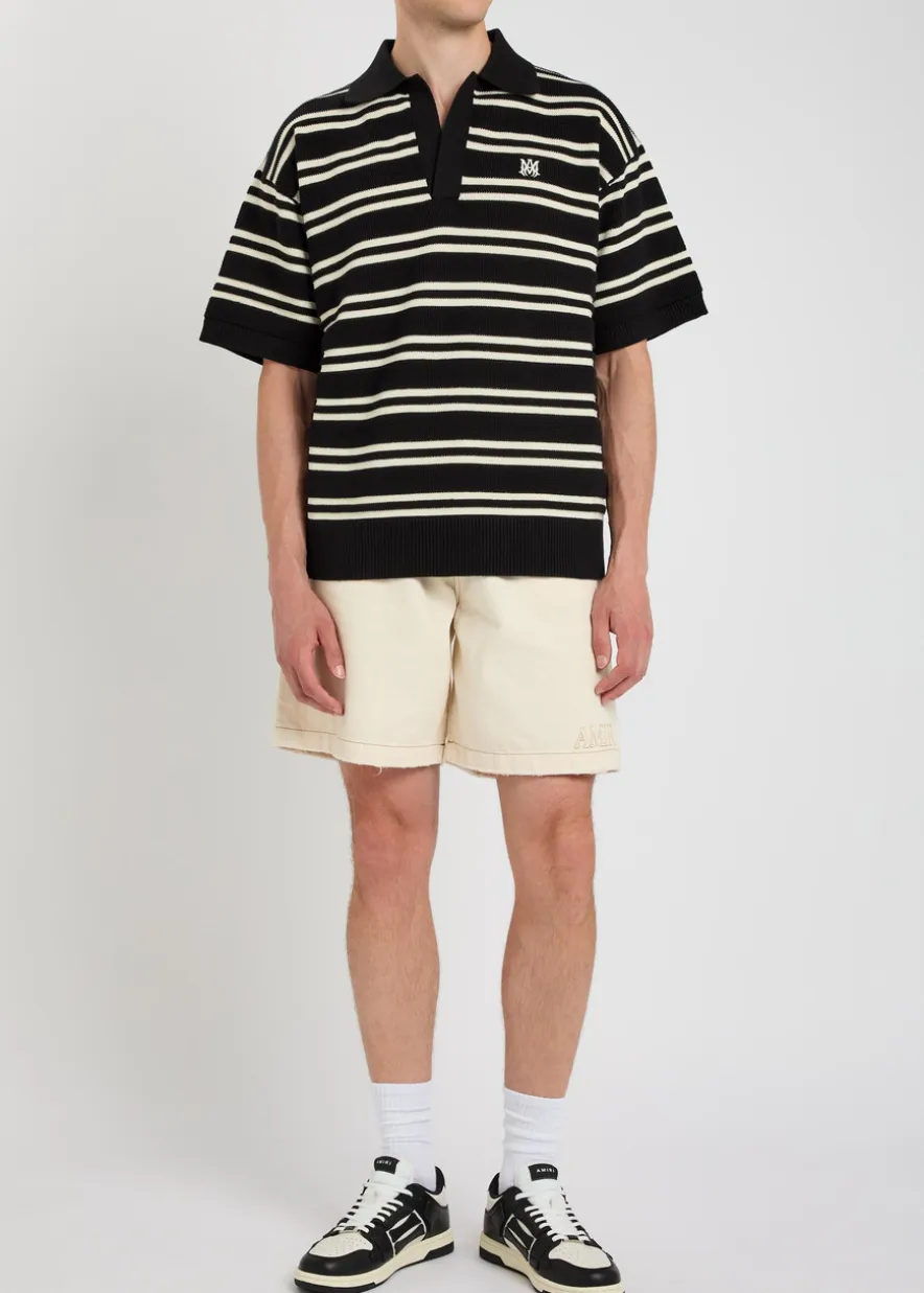 Striped logo-embroidered knit polo shirt
