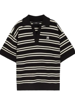 Striped logo-embroidered knit polo shirt