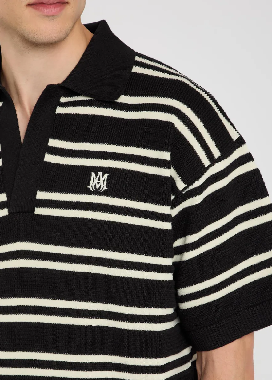 Striped logo-embroidered knit polo shirt