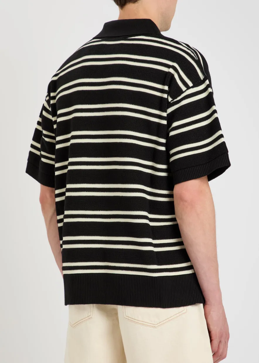 Striped logo-embroidered knit polo shirt