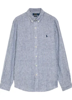 Striped logo-embroidered linen shirt