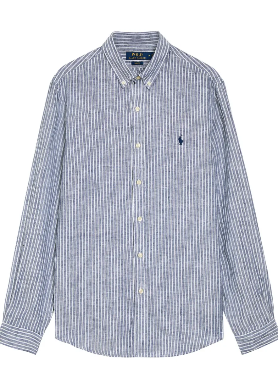 Striped logo-embroidered linen shirt