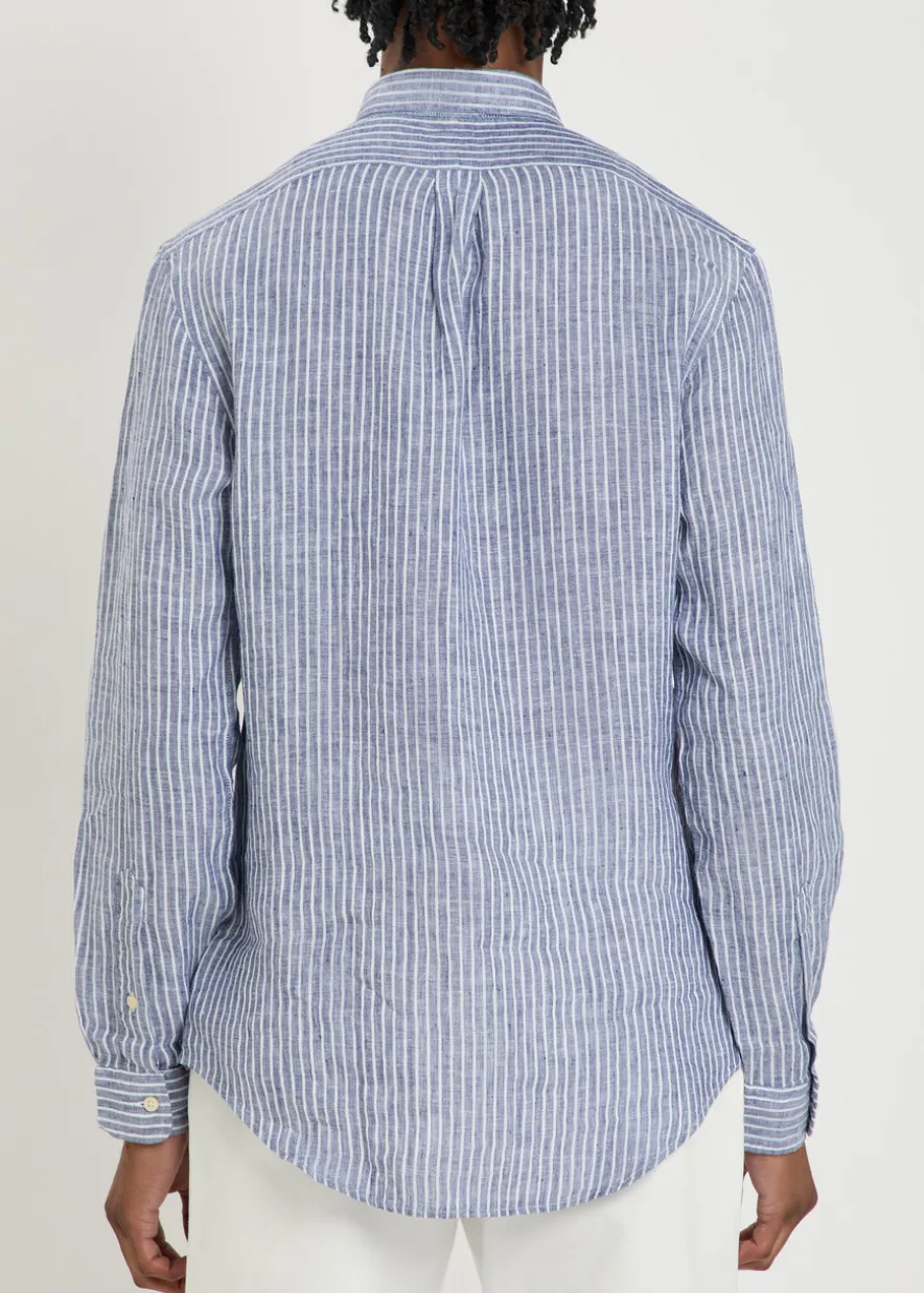 Striped logo-embroidered linen shirt