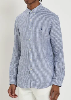Striped logo-embroidered linen shirt