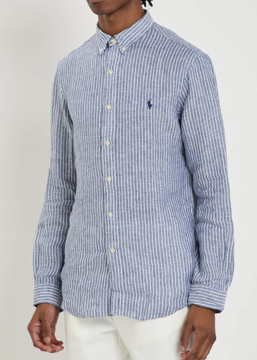Striped logo-embroidered linen shirt