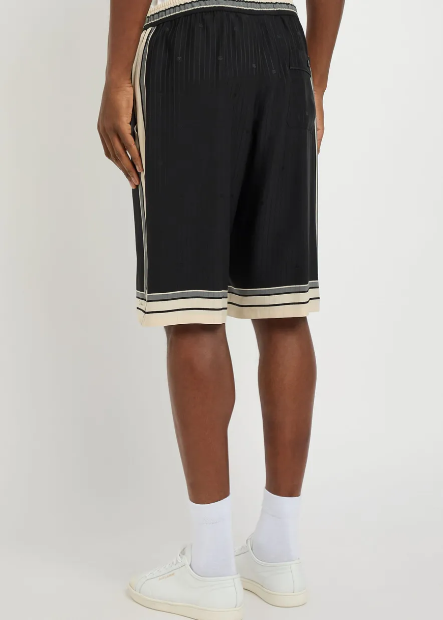 Striped logo-jacquard silk shorts