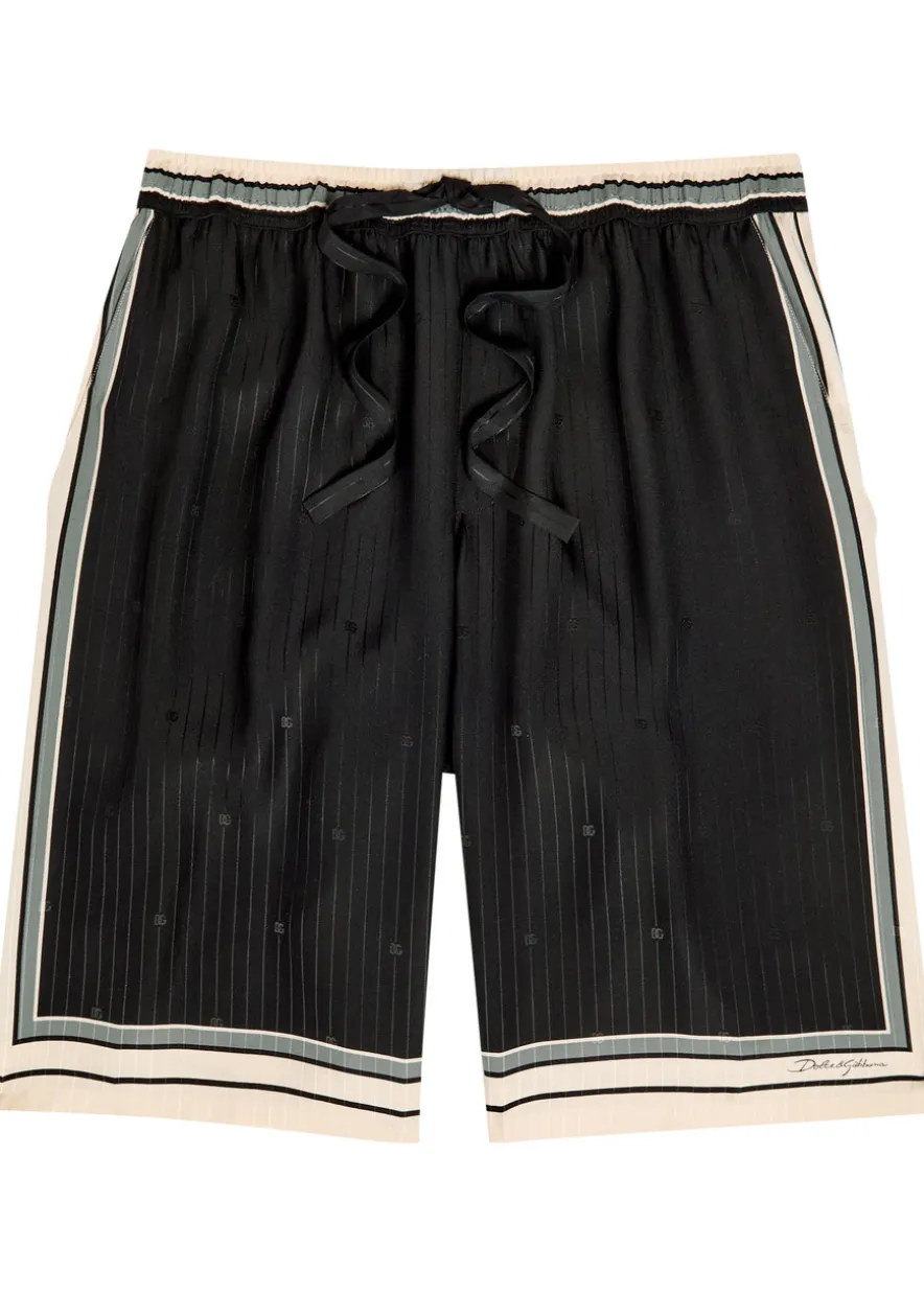 Striped logo-jacquard silk shorts
