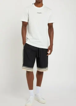 Striped logo-jacquard silk shorts