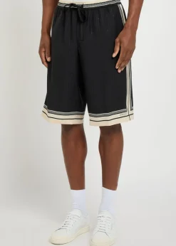 Striped logo-jacquard silk shorts