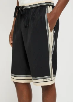 Striped logo-jacquard silk shorts