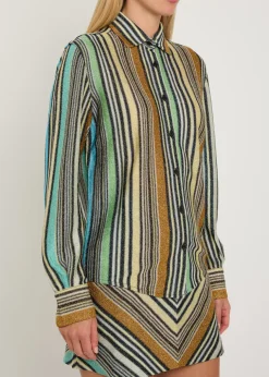Striped metallic-knit shirt