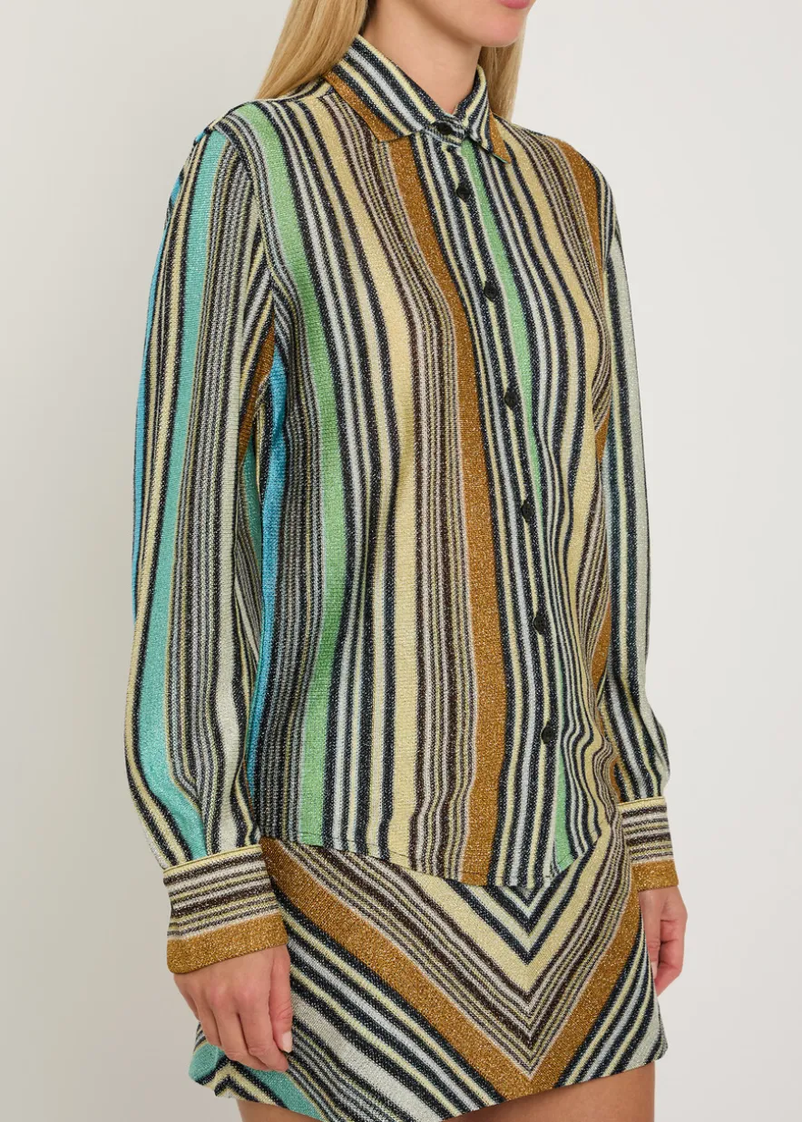 Striped metallic-knit shirt