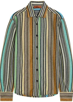 Striped metallic-knit shirt