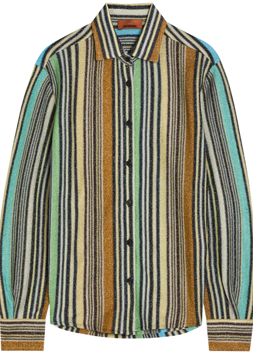 Striped metallic-knit shirt