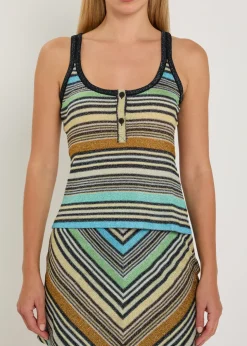 Striped metallic-knit tank top