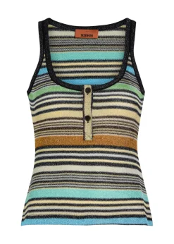 Striped metallic-knit tank top